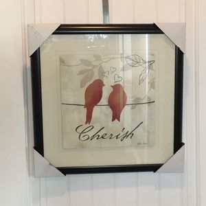 NWOT wall art picture & frame birds cherish hearts
